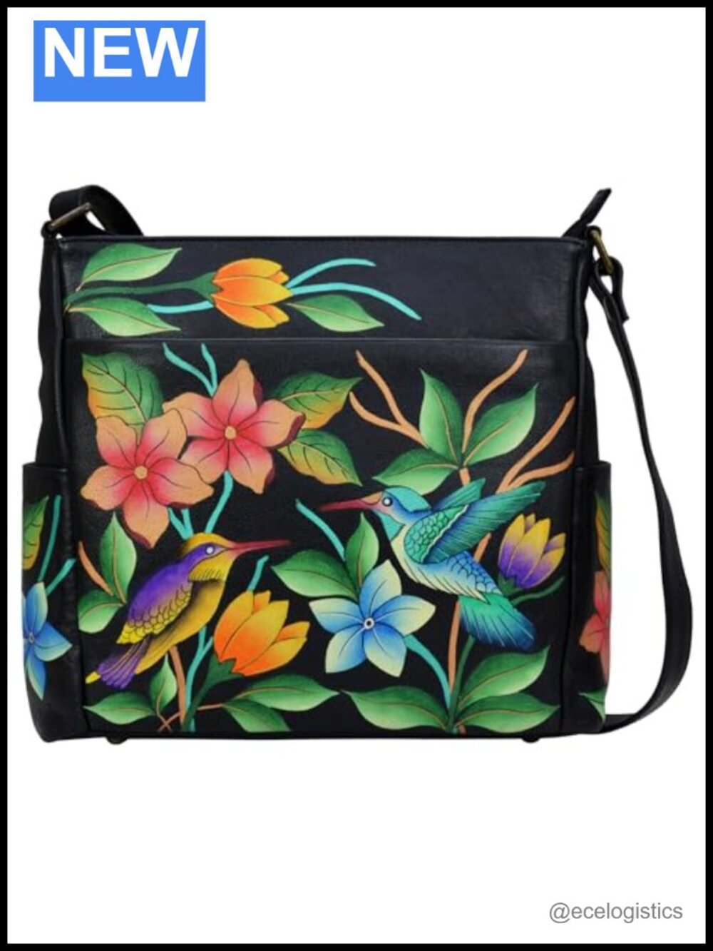 Hand-Painted Genuine Leather Crossbody with Side Pockets for Women